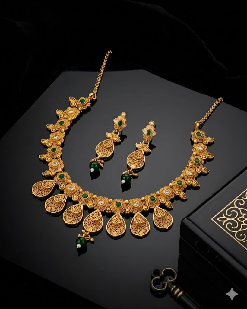 Royal Emerald Green & Gold Handcrafted Jewelry Set
