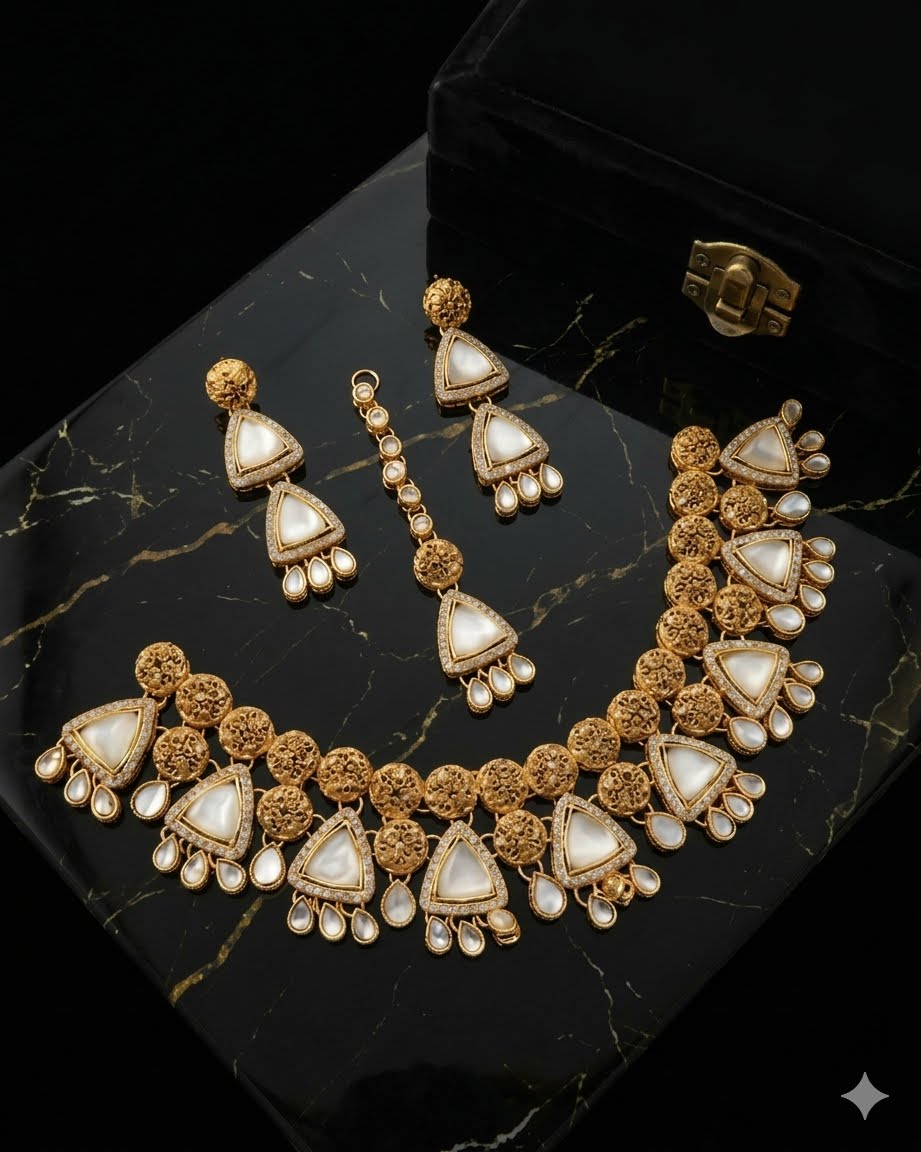 Golden Fariha Kundan Jewellery Set